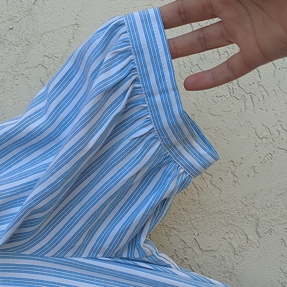 MAX STUDIO Blue White Striped Maxi Dress Button Up Belt Tie Size M - Picture 4 of 16